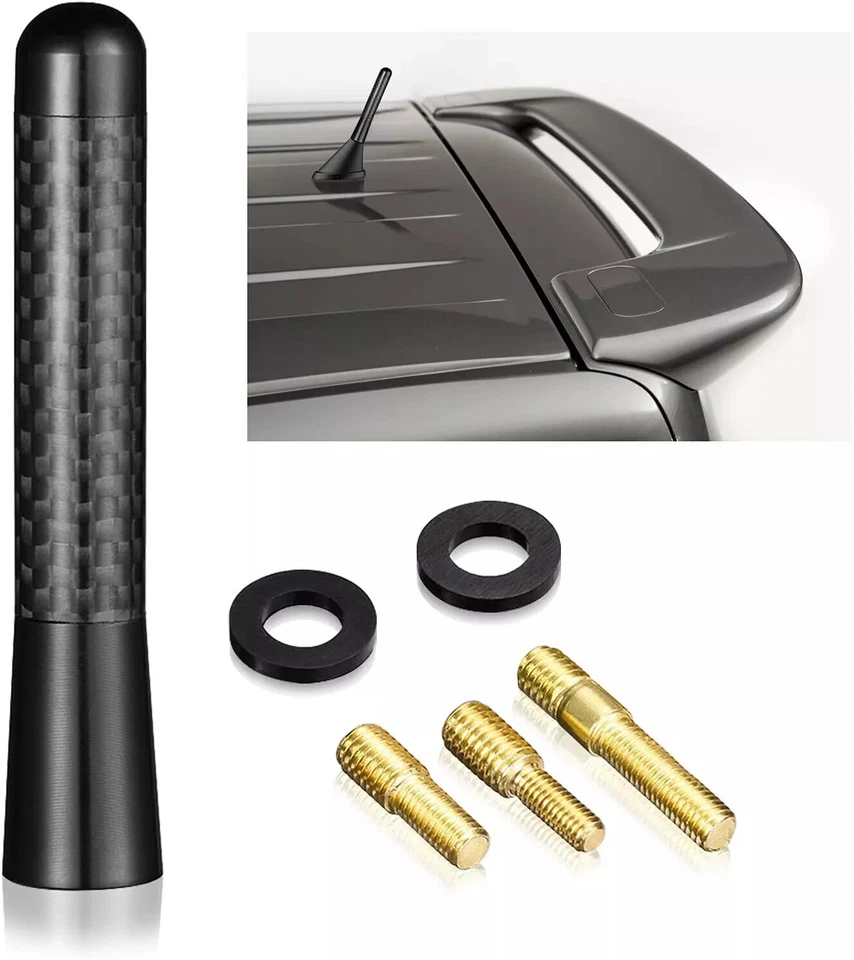 Antena corta rígida negra de fibra de carbono para automóvil de 3" antena de mástil Ariel universal Foto 2 de 4