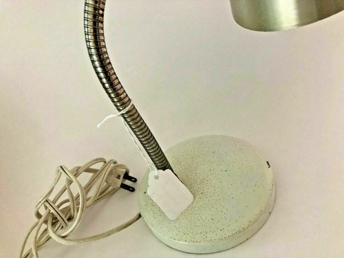 Vintage Mid Century Modern Gooseneck Table Lamp Silver Metal Bullet Cone Shade - Picture 3 of 7