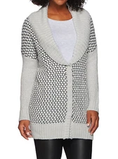 H by HALSTON Size M Snap Front Marled Long Sleeve Cardigan URBAN GRAY