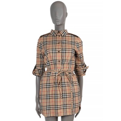 69971 auth BURBERRY beige Vintage Check cotton AGNES POPLIN MINI Shirt  Dress