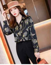 Tailleur Completo Outfit Set Camicia Maglia Pantaloni Blusa Chiffon Nero 41915