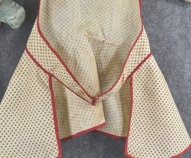 antique child apron/pinafore 2 pcs both red and white cotton hand made 1900