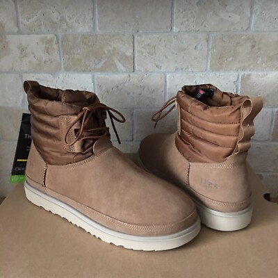 UGG Classic Mini Lace-up Weather Chestnut Suede Sheepskin Boot Size US 8 Men