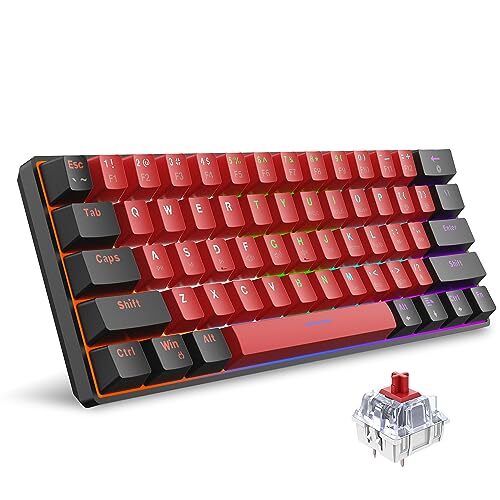 Snpurdiri 60% Wired Mechanical Mini Gaming Keyboard with 61 Red Switches-image