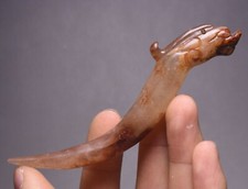 11CM Old China Natural Hetian Jade Dragon Beast Haarnadel Amulett Anhänger