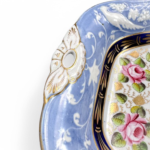 Rare New Hall Staffordshire porcelain 7pc dessert set, resist blue roses c. 1820 - Picture 8 of 24