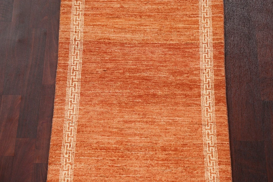 Bordered Gabbeh Kashkoli Afghan ORANGE/ IVORY Runner Rug Hand-knotted Wool 3'x9' - Image 4 of 4