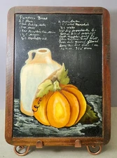 Vintage  Child's School House Slate Chalkboard Wood Frame w/ Painted Pumpkin