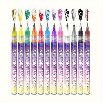 Long Lasting Adaptable Quick-Install 12-Color 3D Dotting Nail Art Doodle Pen Set