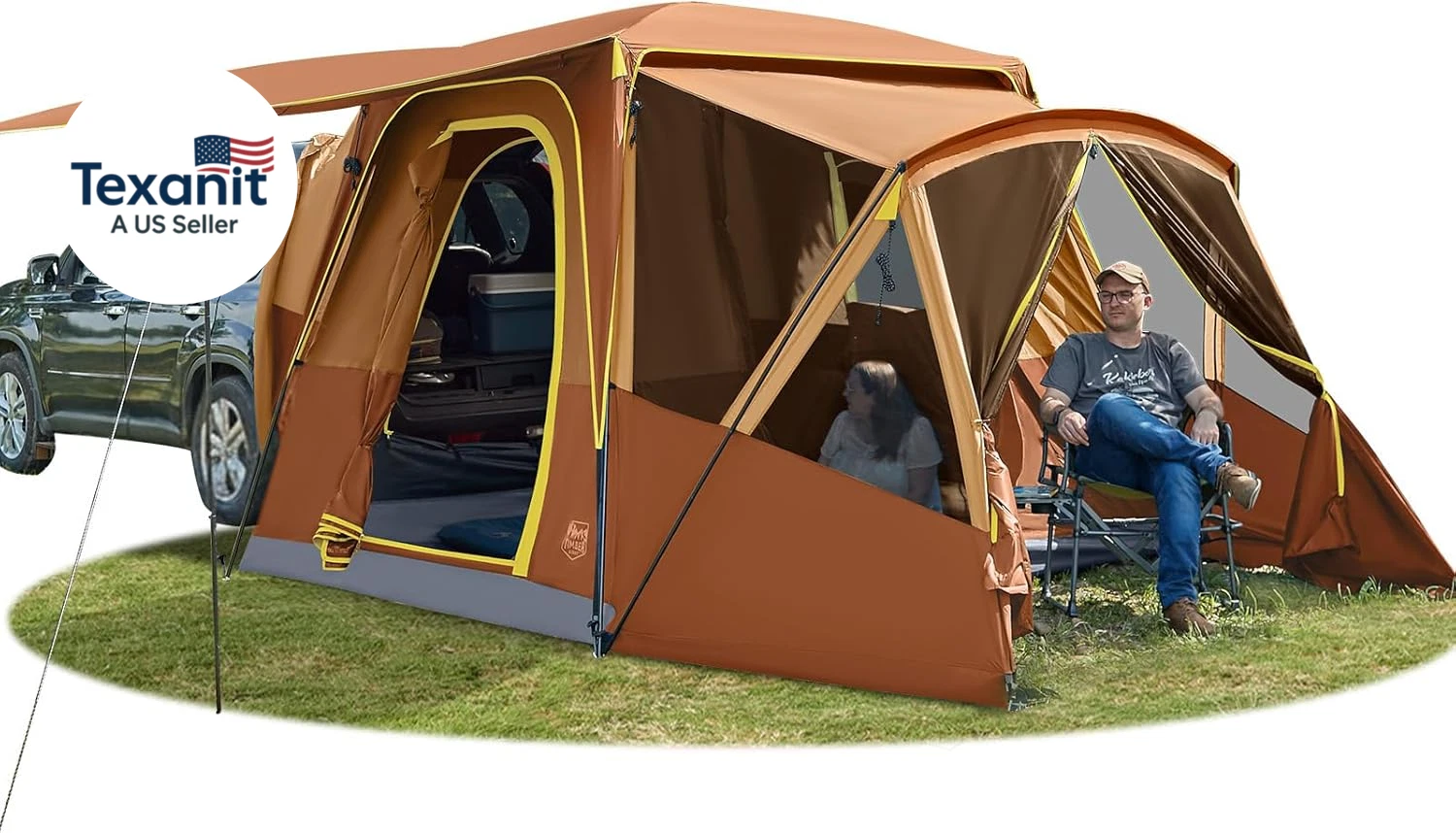 5-9 Person SUV Tent with Screen Porch and Awning for Family Camping, Weather Res
