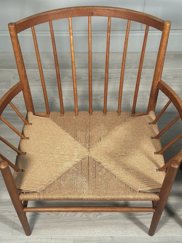 His And Hers Oak & Papercord J82 Armchairs By Jørgen Bækmark For Fdb Møbler 1960 - Picture 10 of 13