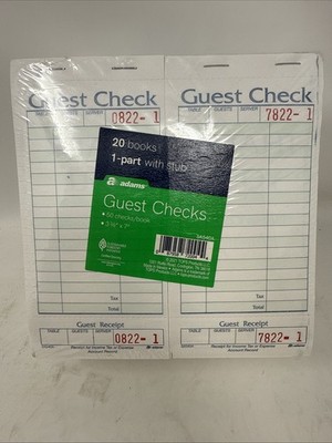 Adams 1-Part Guest Check Books w/stubs  3 3/8 x 7, 20 Pads, 1000 total checks