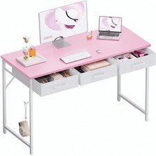 Pamray 47 Inch Small Computer Desk with 3 Drawers for Bedroom Study Writing H...