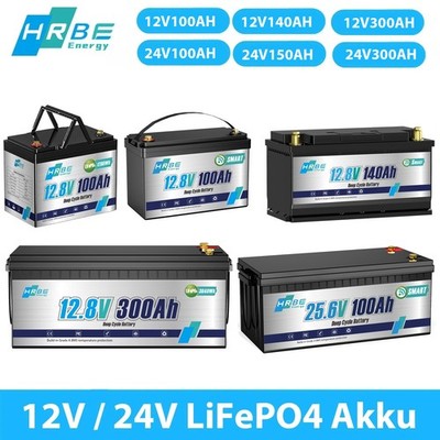 12V 50Ah 100Ah 200Ah 24V 100Ah LiFePO4 Lithium Batterie für Solar Wohnmobil Boot