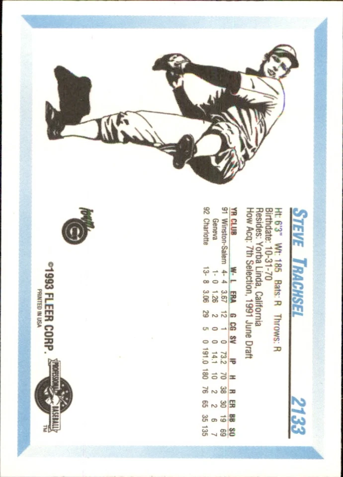 Steve Trachsel 1993 Fleer ProCards #2133 RC Iowa Cubs *AutographDen* - Image 2 of 2