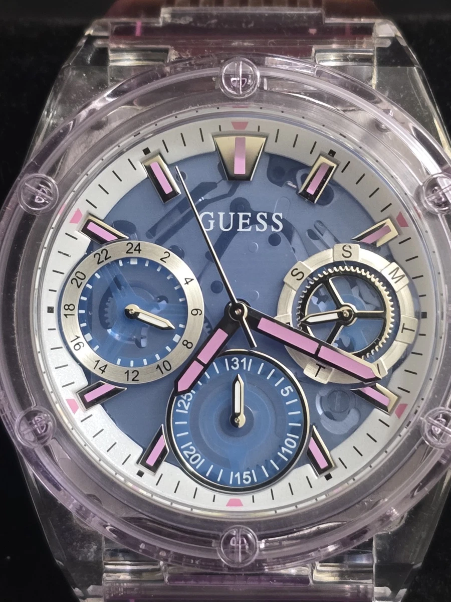 Rare Guess Women\'s Glittering Midnight Blue Watch With Clear Case and Links Amazon.com: GUESS Rectangular Stainless Steel Blue Ionic  main image 3