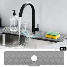 Longer Silicone Faucet Mat for Kitchen Sink, 7° Slope Kitchen Sink Splash Guard