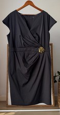 Women's TADASHI SHOJI Faux Wrap Cap Sleeve Little Black Dress Gem Accent 18Q 18