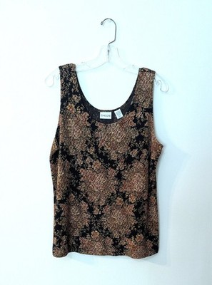 Chico's Women's Tapestry-Style Floral Earthtone Sleeveless Top. Size 3