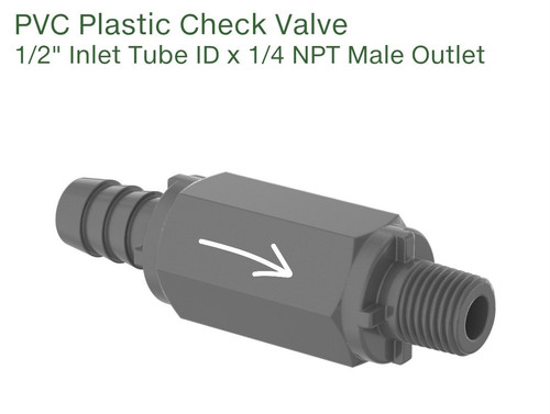 1/2" Barb Inlet X 1/4" MNPT Outlet PVC Check Valve - Picture 1 of 2
