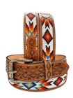 Beaded Western Belt Cowboy Rodeo Full Grain Leather Hand Tooled Removable Buckle