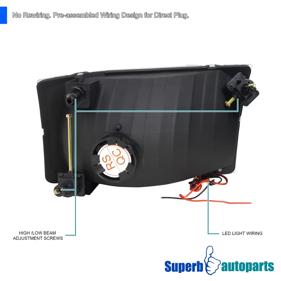 Fits 1999-2004 Ford F250 F350 F450 F550 Super Duty Black Headlights LED Strip Foto 4 de 4