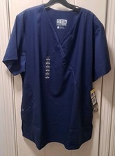 WonderWink Wonder Work Durable Stretch Sz XL V-Neck Scrub Top Navy Short Sleeve