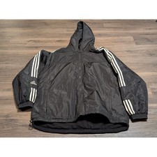 Vintage Adidas Reversible Hooded Jacket Mens XL Black Fleece 3-Stripe