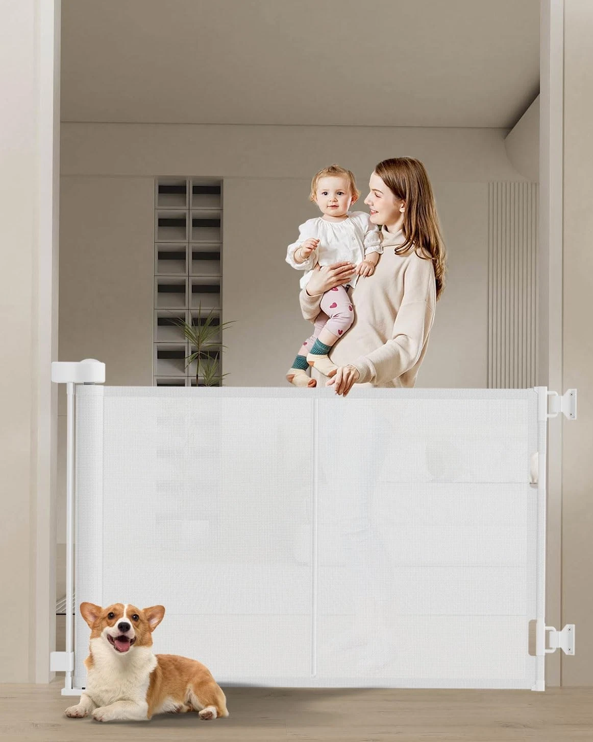 50 inch Retractable Baby Gates 34 inch Tall, Retractable Gate with Reinforced...