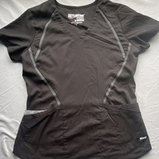 Grey's Anatomy Impact Black Women's Scrub Top S Polyester Rayon Spandex