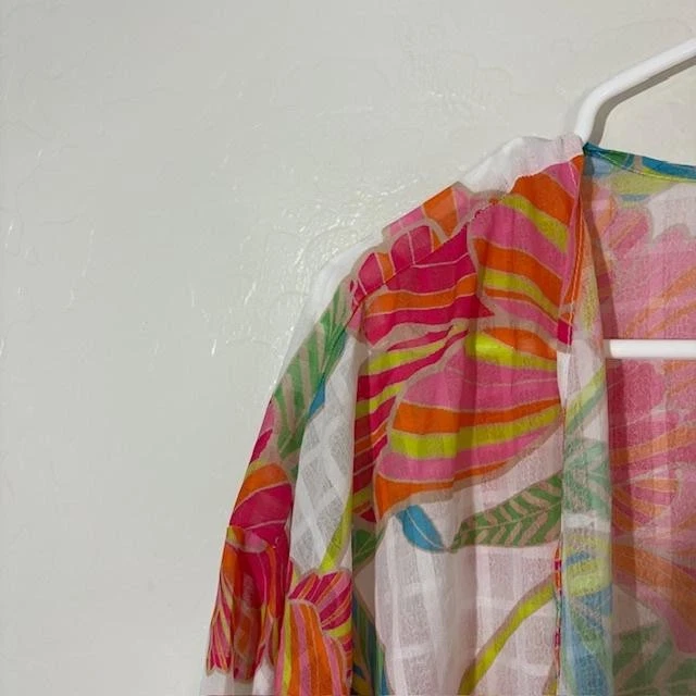 Trina Turk Kimono Womens L XL Multicolor Sheer Floral Beach Cover Up Boho - Image 2 of 4