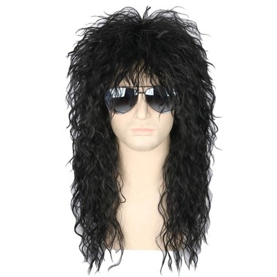 Herren 80er Mullet Perücke Schwarz Lockige Mullet Perücke für Halloween Kostü...