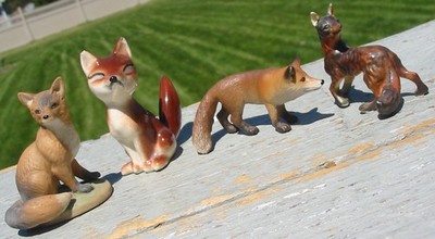 Vintage 4 Lot Collection Red Fox Figure Schleich Toy Bone China Ceramic Figurine