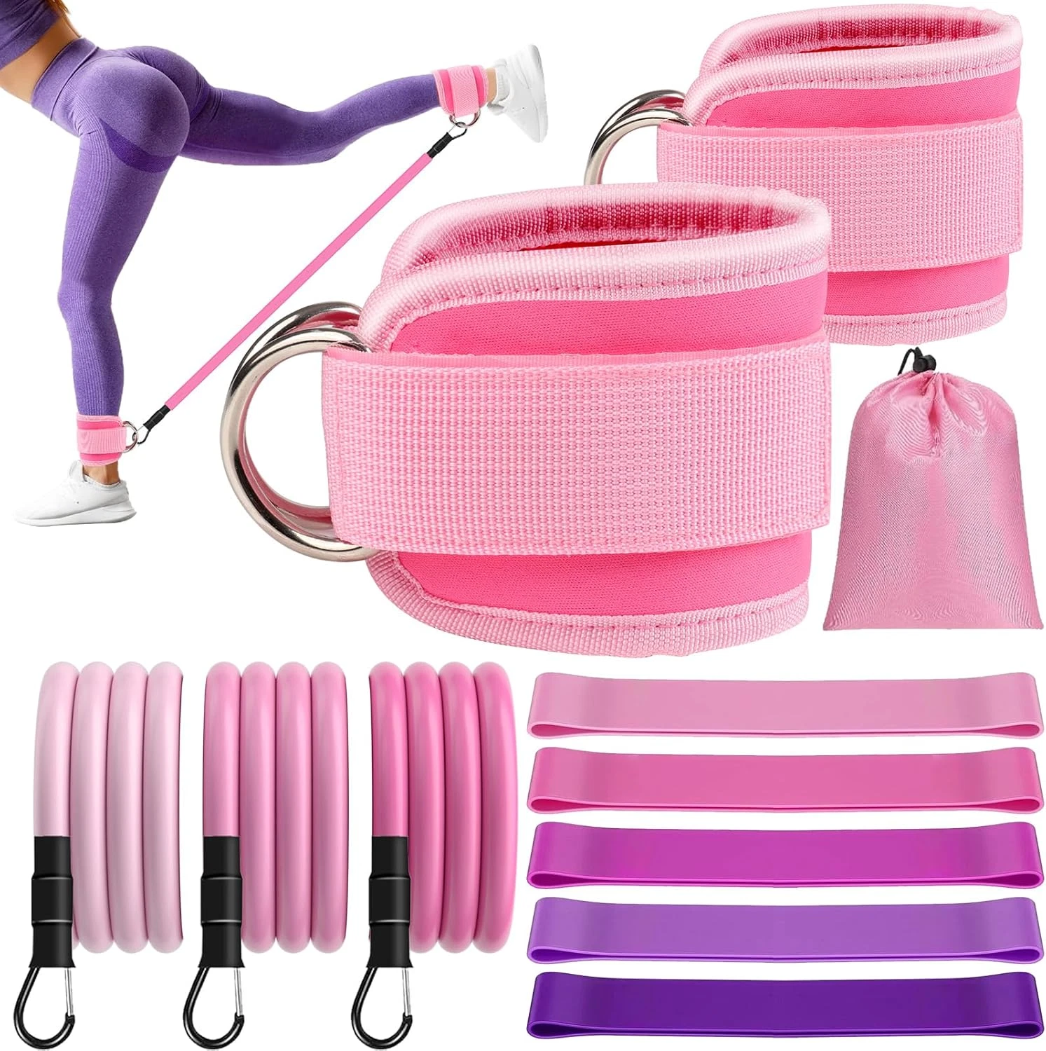 11 Pcs Ankle Resistance Bands with Cuffs, Glutes Workout Ankle Weights for Women