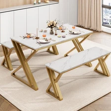 Dining Set ,3 Piece Kitchen Table Set ,Modern Dining Room Table with 2 Benches