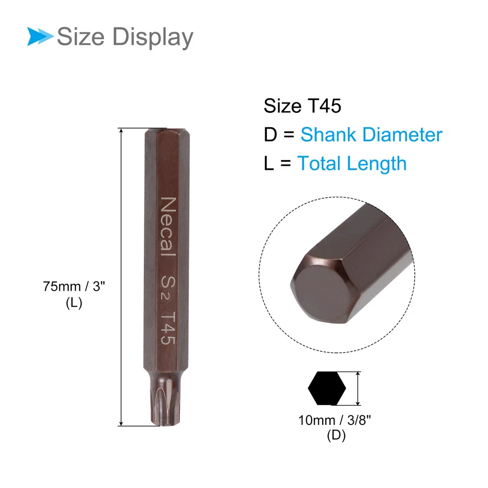 Torx Screwdriver Bits 3/8" Hex Shank 75mm Long T45 Magnetic Screw Driver Bit - Imagem 2 de 4