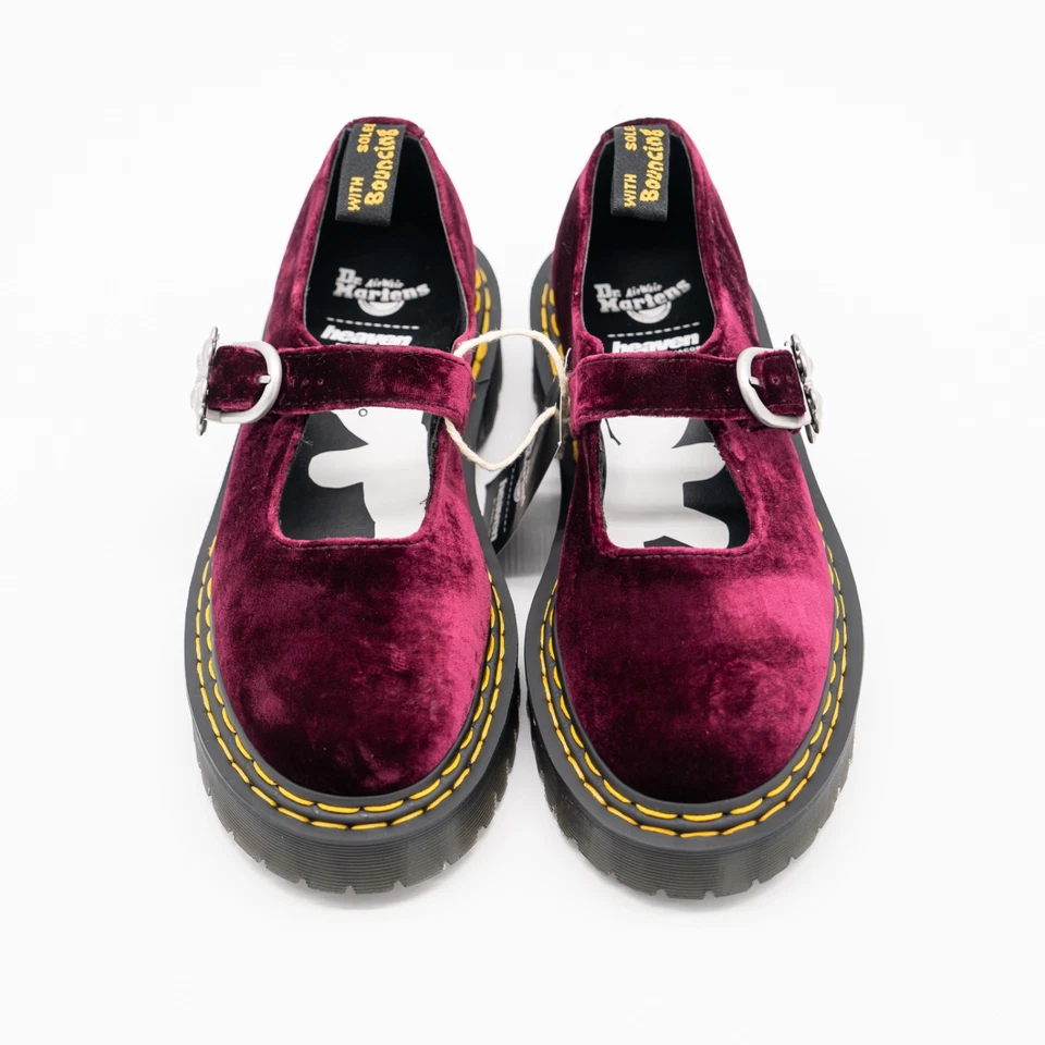 Talla 39EU 8 EE. UU. Marc Jacobs Dr Martens Cielo Rojo Cereza Terciopelo Addina Mary Jane Foto 3 de 4