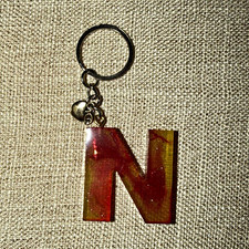 Red Yellow Resin Letter "N" Keychain Keyring w/ Detachable Keyring, Modern