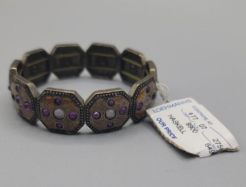 Miriam Haskell Enamel Rhinestone Cross Panel Bracelet Original Paper Tag Rare - Picture 8 of 14