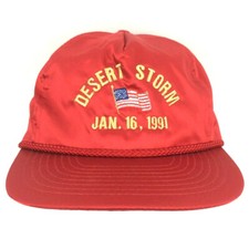 Vintage Desert Storm Hat Flag Troops Cap 1991 Logo Rope Satin Trucker Baseball