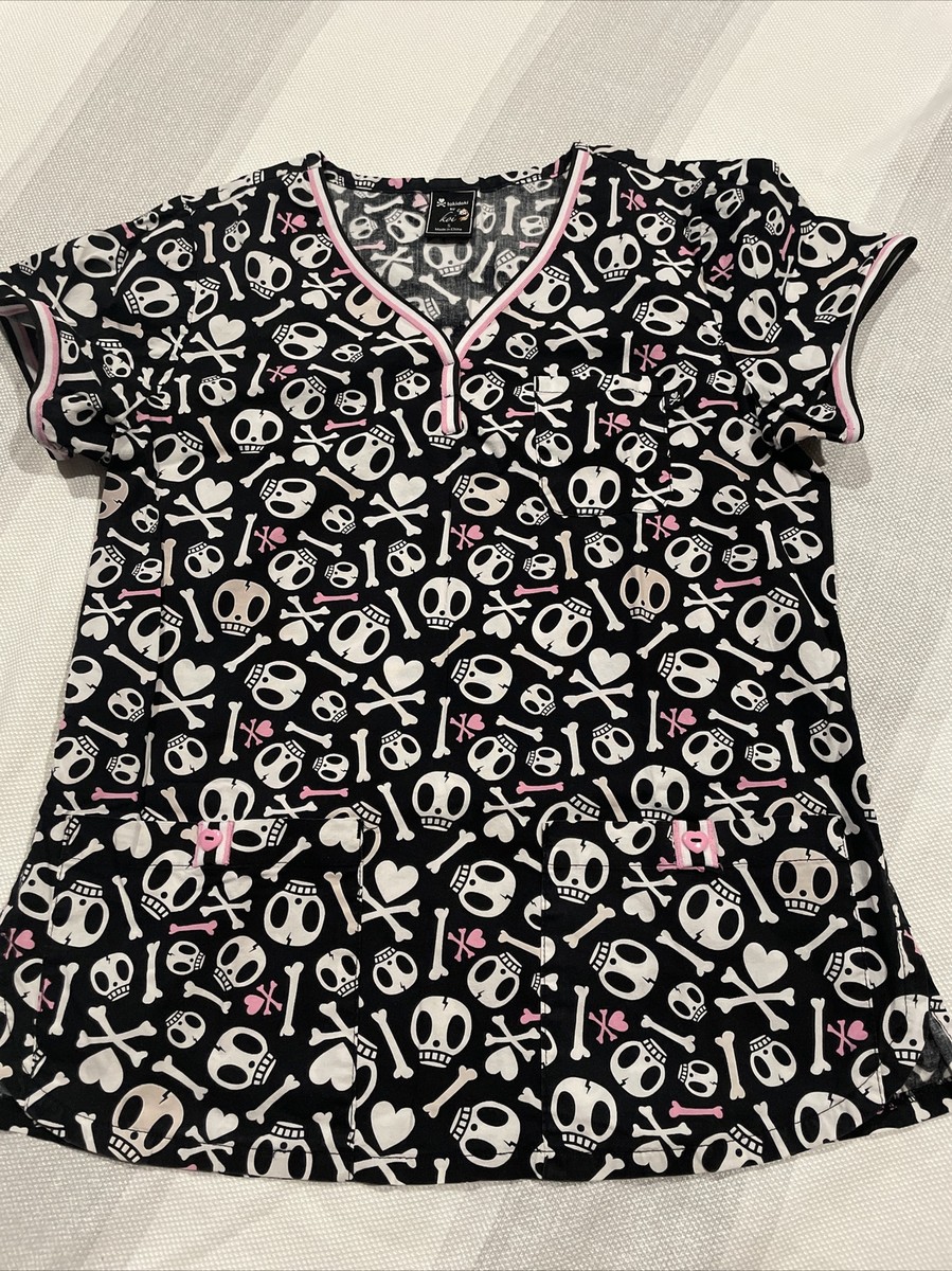 Koi Tokidoki Scrub Top Cotton Blouse Stretch Skull Bones