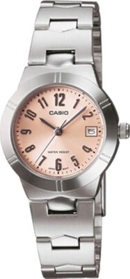 Casio Damenuhr, silberfarbenes Edelstahlarmband, rosa Zifferblatt, LTP-1241D-4A3DF