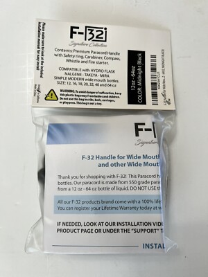 Paracord Handle w/Whistle & Compass for Wide Mouth Water Bottles