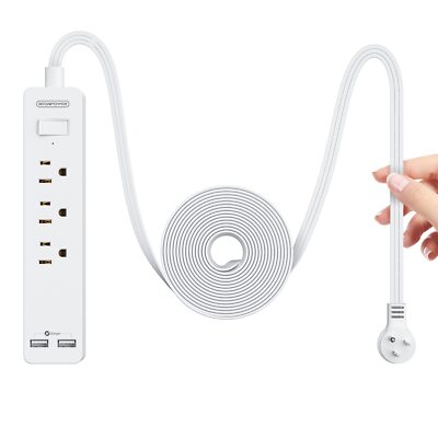 Extension Cord 10 Ft Flat Extension Cord Under Carpet Rug Door Flat Plug Powe...