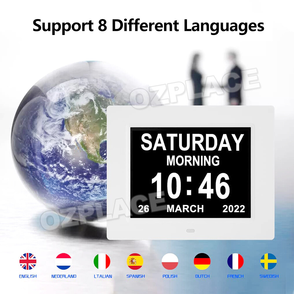 8 INCH Extra Large Dementia Clock LED Alarm Clock Digital Calendar Day