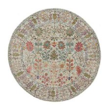 6' x 6' Parchment Beige Silk and Wool Hand Knotted Directional Round Rug R90257
