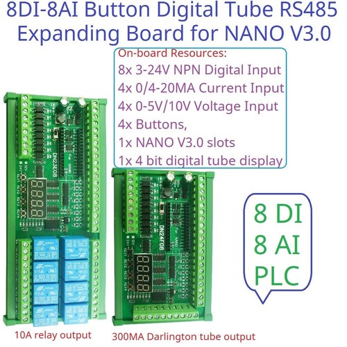 DC 12V 24V 8DI-8AI 4-20MA 0-5V 0-10V Analog Collection RS485 Simple PLC IO - Afbeelding 1 van 20