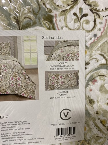 New Victoria Classics 3pc Quilt Set Evangline Full/Queen Size - Picture 2 of 4