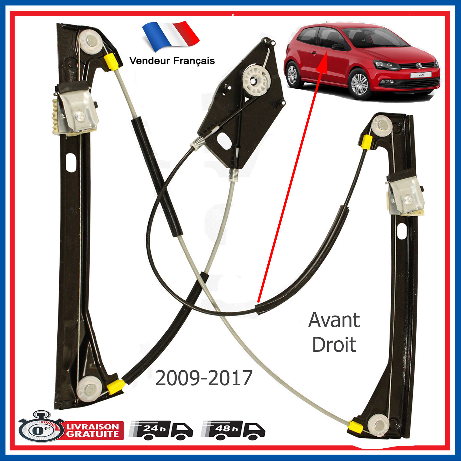Mécanisme de lève-vitre avant droit lève-vitre électrique VW Polo 3 portes 6R3837462