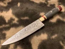 Custom Handmade Damascus Chef Knife 13'' Kitchen Utility Knife with Exotic Wood